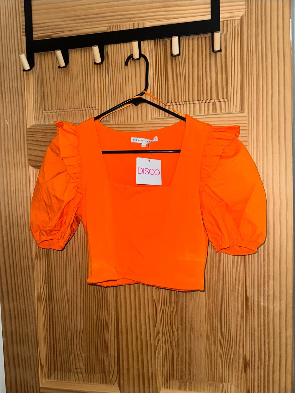 Orange Puff-Sleeve Crop Top